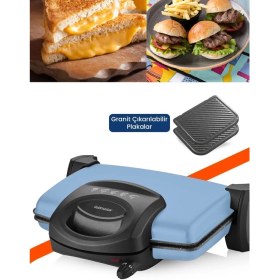 Resim Özbience Mavi Granit Tost ve Izgara Makinesi, 1750W, Çıkarılabilir Plakalar, 5 Kademe Isı Ayarı 