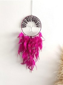 Resim Düş Kapanı Tel Sarma İncili Hayat Ağacı Doğaltaş Kuş Tüylü Rüya Kapanı Duvar Süsü 