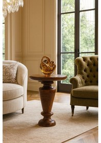 Resim Dekoratif Doğal Masif Fındık Renk Mantar Sehpa Tekli Sehpa Kahverengi 