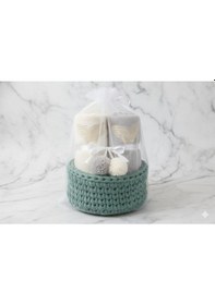 Resim Çiçek Nakışlı Örgü Sepetli 2'li Premium El Ve Yüz Havlu Seti %100 Pamuk Yumuşak Doku Çok Renkli 