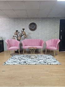 Resim ZAFİR Gold Kaplama Tel Ayak Papatya Çay Seti Koltuk Takımı , Balkon, Salon, Ofis, Cafe Koltuk Takımı 