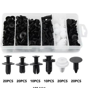 Resim 100 Parça Universal Oto Tampon Trim Döşeme Plastik Raptiye Klips Seti 