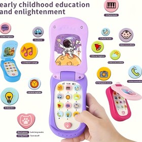 Resim Eğlenceli Karikatür Müzik Flip Telefon Oyuncak, Büyük Flip Telefon Tasarımı ile Dönen Çok Fonksiyonlu Işık ve Ses Oyuncak, 3 Renk Seçeneği ile Mevcut! Erkekler ve Kızlar Bu Noel Hediyesini, Yeni Yıl Hediyesini Sevecekler - Üç Renk Seçeneği Mevcut 