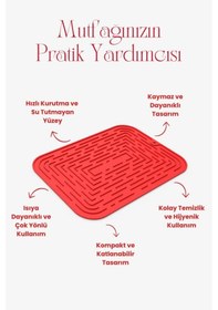 Resim Bulaşık Kurutma Matı, Bulaşıklık - Su Toplamaz Silikon Bulaşık Altlığı Büyük Boy 44x34 Cm Kırmızı 