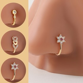 Resim Kadınlar için 3'lü Vintage Boho Chic Burun Klipsi Seti - Ayarlanabilir, Delme Gerektirmez, Kalp & Çiçek Tasarımları ile Parıldayan Kübik Zirkonya - Partiler, Hediye ve Ay Yeni Yılı Kutlamaları için İdeal, Burun Takısı 