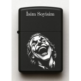 Resim Joker Desenli Kişiye Özel Isimli Siyah Benzinli Metal Çakmak 2 