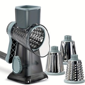 Resim Üç Değiştirilebilir Bıçaklı Çok Fonksiyonlu El Roket Rende - Zeytinyağı Dilimleme, Rende ve Rende Edilmesinde Kolaylık Sağlayan Paslanmaz Çelik Mutfak Aleti, Sebze Dilimleyici Rende 