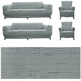 Resim Jakarlı Yıldız Desen Streç Lastikli Koltuk Örtüsü Takımı 3 3 1 1 Esnek Kanepe Çekyat Kılıfı Gri 