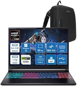 Resim Acer Nitro V 16S AI AN16S AMD Ryzen™ AI 9 365 64GB DDR5 1TB SSD 8GB/RTX5060 115W 16"QHD+ 2560X1600 180Hz IPS Win11Pro Gaming Bilgisayar. NHQXUEY001P18+ZettaÇanta 