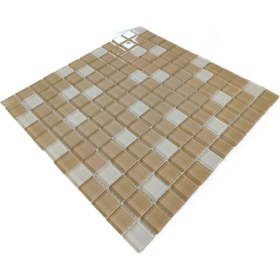 Resim MozaiKristaL Mutfak Tezgah Arası ve Tüm Yüzeyler Için 25X25X4 mm Krem Mix. 30X30 cm Fileli Kristal Mozaik ( 11 File = 1 M2 Fiyatıdır ) 