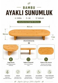 Resim Bambu Ayaklı Sunumluk 49,5x19,5 Cm Dekoratif Kahvaltılık Sunum Tepsisi Servis Ve Kesme Tahtası Açık Bej 
