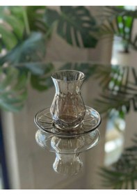 Resim Çnr Home Collection 12 Parça 6 Kişilik Füme Cam Bardak Seti Altın 