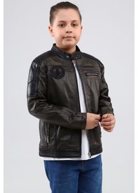 Resim Erkek Hakiki Deri Çocuk Mont (544616708) Haki 