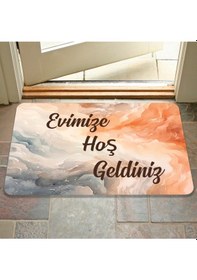 Resim Dijital Baskılı Hoş Geldiniz Yazılır Desenli Dekoratif Dış Kapı Önü Ve Iç Mekan Paspası Yıkanabilir Turuncu 