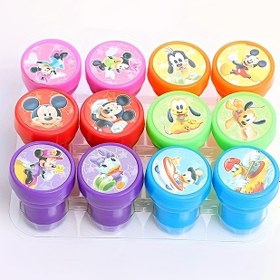Resim Disney Mickey Minnie Karikatür Damga Seti, 12 Desen Tasarımı, Yuvarlak, Dayanıklı Plastik Yeni Yıl Tatil Hediyeleri için Uygun 
