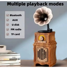 Resim Tokqı Kablosuz Retro Bluetooth Hoparlör Taşınabilir Vintage Bluetooth Ortam Işığı ile Soundbar'da Fm Radyo Zaman Ekran Desteği Tf USB Aux 