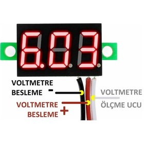 Resim 0.36 Inch Dc 4,2v-30v Dijital Voltmetre Kırmızı 3 Telli 0.36 Dc 0-30v Voltaj Besleme Güç Kaynağı 