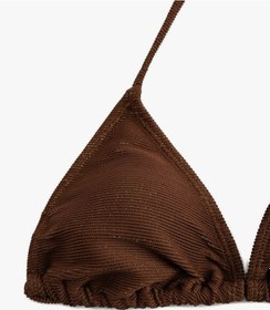 Resim Koton Parıltılı Hafif Destekli Boyundan Bağlamalı Üçgen Bikini Üstü Kahverengi 5sak10074mm 