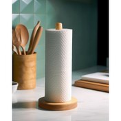 Resim Basit Mutfak ve Banyo için 1 Adet Ahşap Kağıt Havlu Tutucu Set - Yuvarlak Tezgah Üstü Stand, 24.38 cm Yükseklikte Çubuk, 7.62 cm Çapında Taban, Kendinden Yapışkanlı Montaj 
