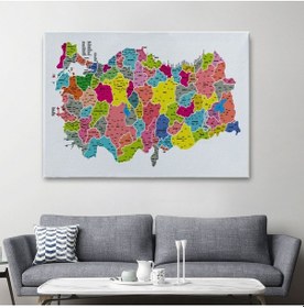 Resim Es10 Türkiye Haritası Kanvas Tablo İl ve İlçeli Ayrıntılı Eğitici Dekoratif Tablo 3024 (95 x 165) 
