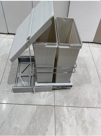 Resim Joy Sürgülü Tezgah Altı Plastik Çöp Kovası İkili 14+14 Litre Açık Gri 