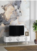 Resim 150 CM İLİZYON METAL AYAK-MDF MEBRAN KAPAK TV SEHPASI BEYAZ GÜMÜŞ 