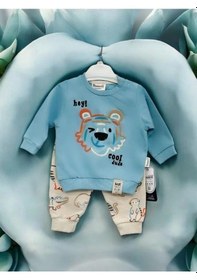 Resim Erkek Bebek Kaplan Nakışlı Eşofman Takım-14227 Mavi 