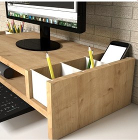 Resim Emkawood Funny Safir Monitör Yükseltici Laptop Standı Beyaz - Meşe 