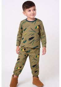 Resim Breeze Erkek Bebek Pijama Takımı Renkli Fırça Vuruşu 9 Ay-3 Yaş, Haki Yeşil Haki Yeşil 