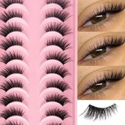 Resim Başlangıçlar için doğal ve kabarık görünümde yarım göz yapay kirpikler, ince görünümlü, makyaj araçları, 6D kedi gözü yapay kirpikler, şerit tipi, yeniden kullanılabilir, Ramazan Bayramı gibi büyük festivaller için uygun, kirpik uzatma 