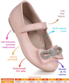 Resim Kiko Kids Bowtie Papyon Taşlı Cırtlı Kız Çocuk Babet Ayakkabı 