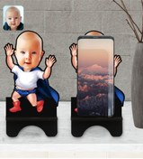 Resim Bk Gift Kişiye Özel Bebek Karikatürlü Ahşap Biblo Telefon Standı-3 
