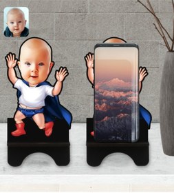Resim Bk Gift Kişiye Özel Bebek Karikatürlü Ahşap Biblo Telefon Standı-3 