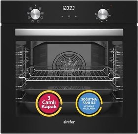 Resim Simfer 8208 9 Fonksiyon QS Siyah Cam Ankastre Fırın Power Turbo Dijital 