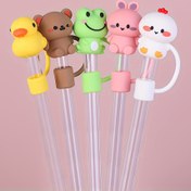 Resim Silikon Pipet Kapağı, Hayvan Deseni, Toz Geçirmez ve Tekrar Kullanılabilir Pipet Kapağı, 30 ve 40 Oz Tutacaklı Bardaklarla Uyumlu, 10mm/0.4 İnç Çapında Pipetlerle Uyumlu - İçecekler İçin Sevimli Aksesuar 