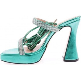 Resim Dgn 3582-23y Kadin Kristal Taşli Bantli Bilekten Bağlamali Kalin Topuklu Sandalet 3582-2271-R13776 Yeşil 