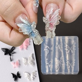 Resim Kelebek Tırnak Sanatı Şablonu, Asimetrik Kelebek Kanadı 3D Yumuşak Silikon Oyma Aleti - DIY Manikür Dekorasyonu, İlkbahar/Yaz El & Parmak Tırnak Tasarımı 
