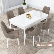 Resim Canisa Concept Lia Serisi, 80 x 132 cm Açılabilir Mutfak Masa Takımı, Beyaz Masa 6 Sandalye 