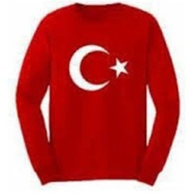 Resim Salar Ticaret Çocuk Uzun Kollu Bayrak Tişört Ay Yıldızlı Kırmızı Tişört Unisex Kırmızı 