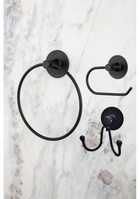 Resim MultiStore Siyah Yuvarlak Yapışkanlı Halka Havluluk/Wc Tuvalet Kağıtlığı/Banyo Askısı Banyo Düzenleyici Seti Siyah 