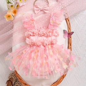 Resim Bebeğin Parti Kıyafeti - Kolsuz Kırmızı Ruffled Tutu, Kelebek Kurdele ve Çiçek Dantel Üstü, Doğum Günleri, Fotoğraf Çekimleri ve Özel Günler için Yumuşak Örgü Romper, Bebeğin Parti Elbisesi, Doğum Günü Kıyafeti, Dekoratif Dantel Üstü, Yumuşak Örgü Kumaş, Dış Mekanlar için 