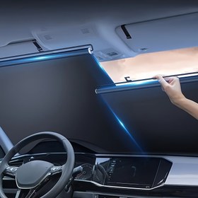 Resim 2 Adet Otomatik Rulo Güneşlik, Araç Ön Cam UV Koruma, Katlanabilir, Araç İç Aksesuarları, Isı Yalıtımı, Kolay Kurulum, Tüm Arabalar İçin Uygun, Güneş Işığı Önleyici, Parlamayı Azaltır 