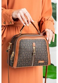 Resim Just Polo Kadın Çok Bölmeli Ayarlanabilir Askılı Lüks El Ve Omuz Çantası Shoulder Bag Kahverengi Taba 