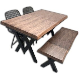 Resim Masa Kütük Desen Takım Model X Metal Çelik Ayak Yan Açıl Tabla Be Kahverengi 