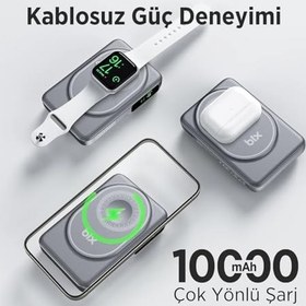 Resim Bix TPB16 10000 mAh OLED Ekranlı Manyetik Kablosuz Powerbank 20W PD Hızlı Şarj ve 15W MagSafe Gri 