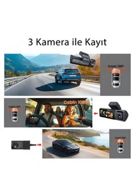 Resim İdragon F9 3 Kameralı Wifi Araç Kamerası - Ön, Arka Ve Kabin İçi Eş Zamanlı Kayıt, Gece Görüşlü 