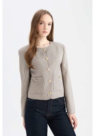 Resim DeFacto Bisiklet Yaka Geometrik Desenli Blazer Ceket E5231AX24CWBN271 Kahve 