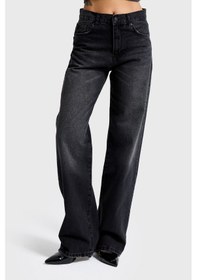 Resim Itsbasic Kadın Koyu Füme Renk 2s6-1 Loose Fit Orta Bel %100 Koton Denim Jean 