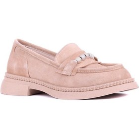 Resim Shoetyle - Hakiki Süet Deri Bej Rengi Kadın Loafer - 25101901-1401 Bej 