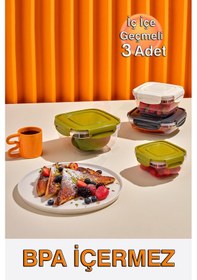 Resim Fresh Box Kilitli Kare Saklama Kabı 500, 900, 1500 Ml Üçlü Set Karışık Renkli 